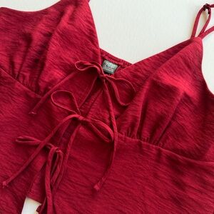Wild Fable Boho Babydoll Red Tie Front Spaghetti Strap Cropped Cami Sz L